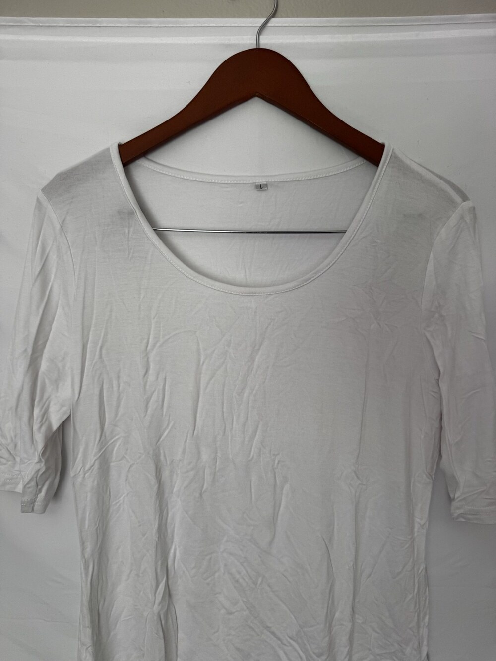 NEER White Blouse Size L Puff Sleeve Eyelet Trim NWT
